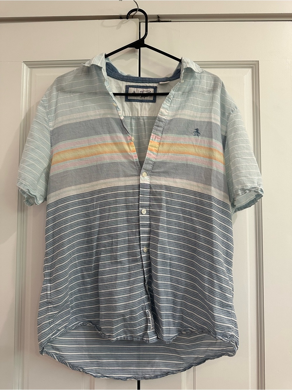Original Penguin Light Blue Striped Short-Sleeve Button-Up Shirt XL